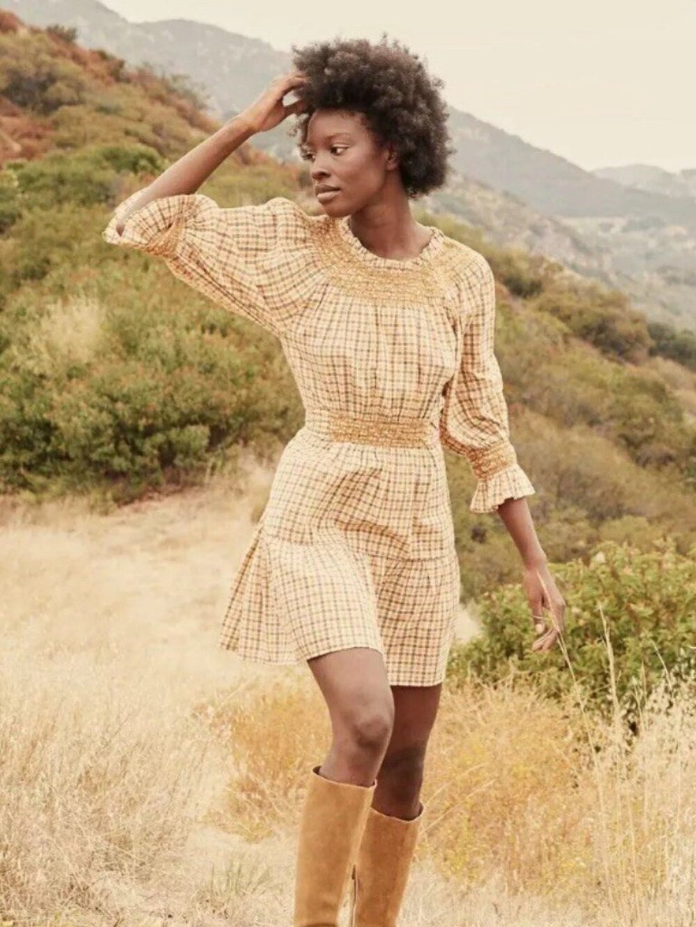 Doen Sabine dress orange meringue plaid XS